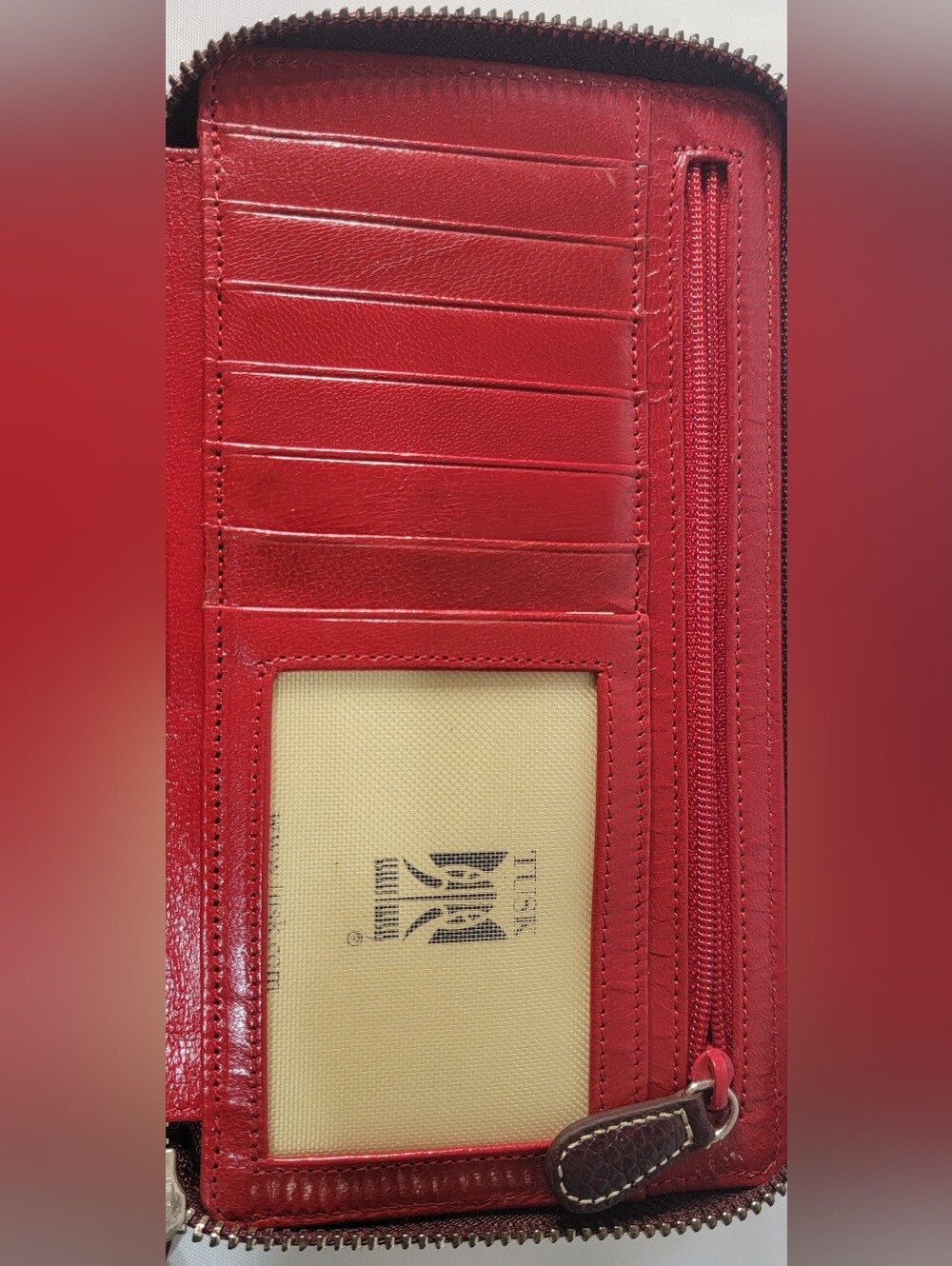 TUSK Women's Zip-Around Wallet Burgundy/Red Zipper Pocket Coin & Credit Card - Picture 11 of 16